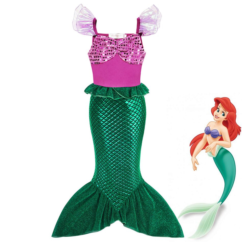 Disney Girl Princess Little Mermaid Ariel Dress Kids Cosplay Costume Children Carnival Birthday Party Clothes Summer Dress Girls