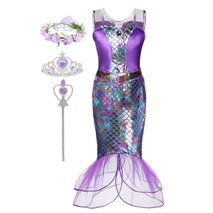 Disney Girl Princess Little Mermaid Ariel Dress Kids Cosplay Costume Children Carnival Birthday Party Clothes Summer Dress Girls
