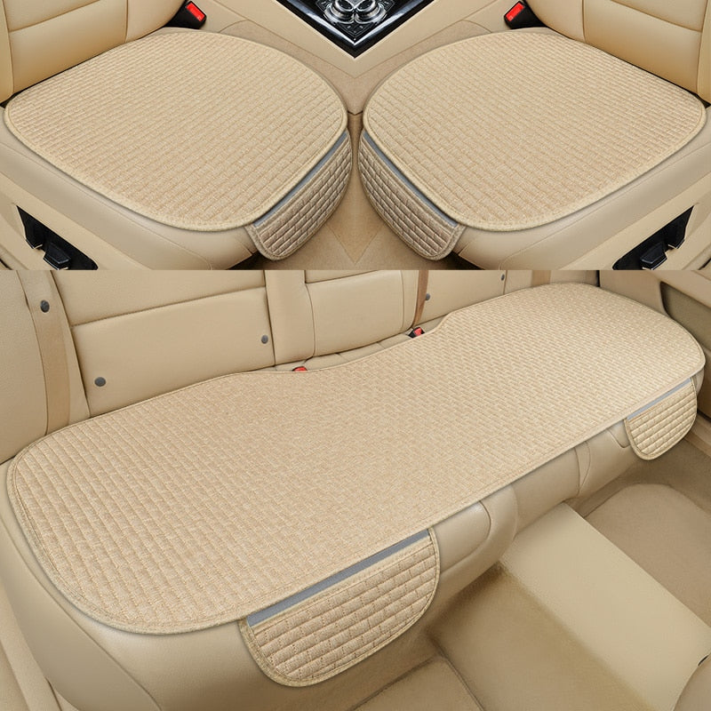 Flax Car Seat Cover Front Rear Linen Fabric Cushion Breathable Protector Mat Pad Universal Auto Interior Styling Truck SUV Van