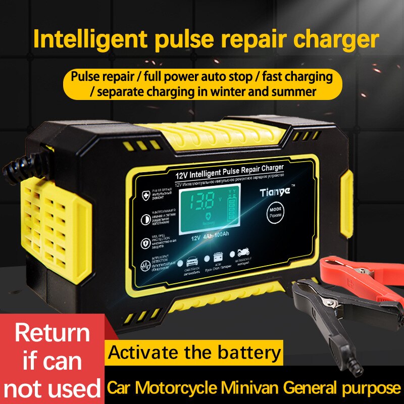 Intelligent Car Motorcycle Battery Charger 12V 6A For Auto Moto Lead Acid AGM Gel VRLA Smart Charging 6A 12V Digital LCD Display