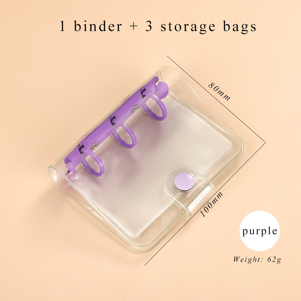 JIANWU Creative Cute Transparent 3 ring Mini Loose-leaf Hand Book Student Portable Notebook ring binder Kawaii School Supplies