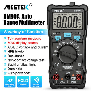 Mestek DM90A Digital Multimeter Auto Range T-RMS DC AC Voltage Current Capacitance Ohm Diode multimetro Temperature Multimeter