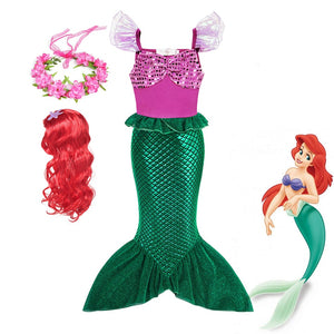 Disney Girl Princess Little Mermaid Ariel Dress Kids Cosplay Costume Children Carnival Birthday Party Clothes Summer Dress Girls