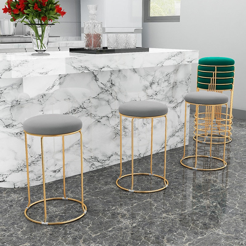 Scandinavian Velvet Bar Chair Kitchen Lounge Salon Table Hotel Round Stool Chair Bathroom Outdoor Style Cadeira Furniture OA50DC