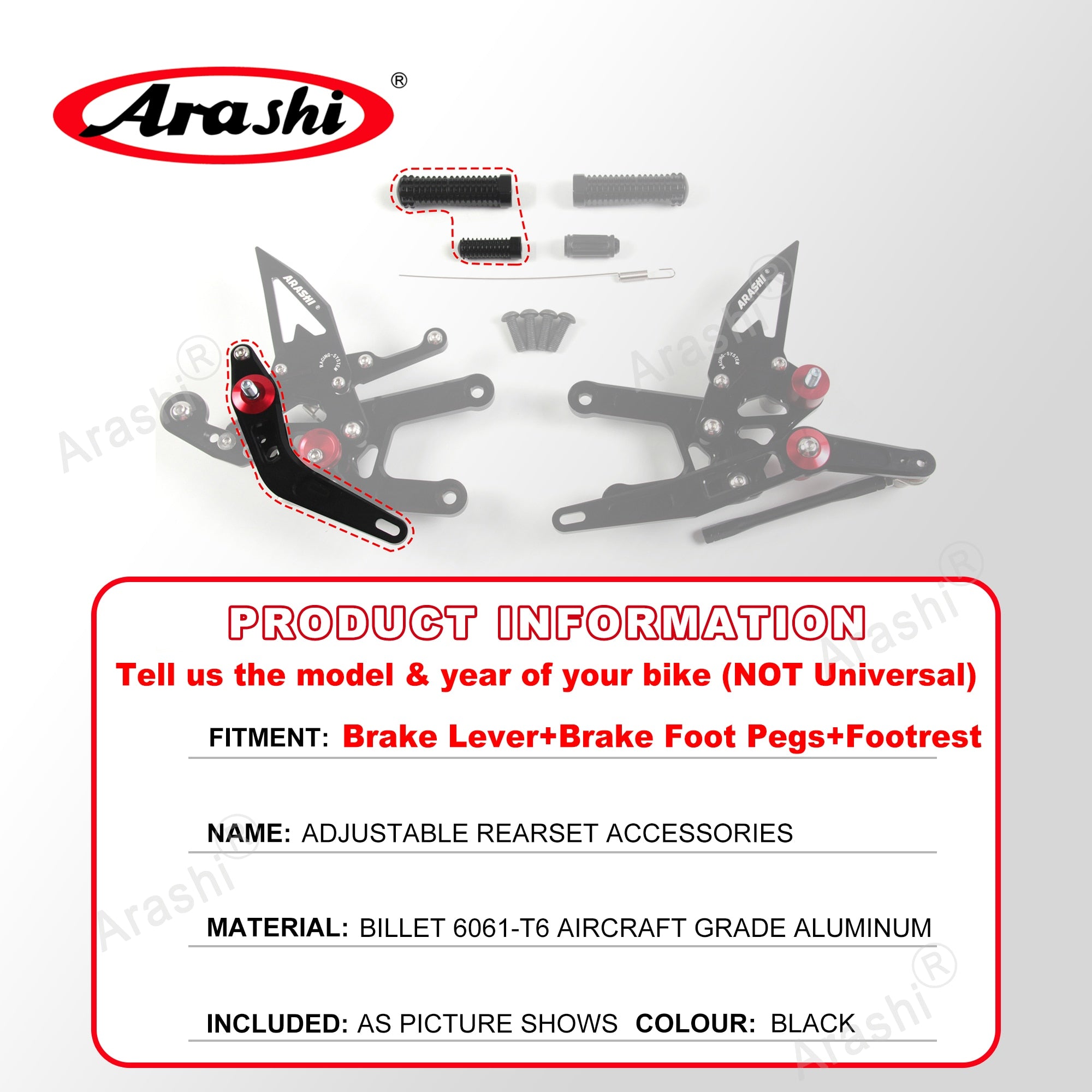 Arashi Spare Parts Adjustable Rearsets Replacement Shift Linkage Lever Gear Selector Motorcycle Footrest Spare Parts Foot Pegs