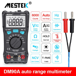 Mestek DM90A Digital Multimeter Auto Range T-RMS DC AC Voltage Current Capacitance Ohm Diode multimetro Temperature Multimeter