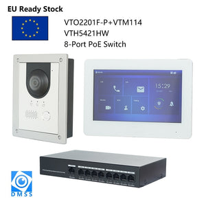 DH Multi-Language IP Video Intercom KIT,VTO2201F-P & VTH5421HW /VTH5421HB & PoE switch,support SIP, replace VTO2202F-P-S2