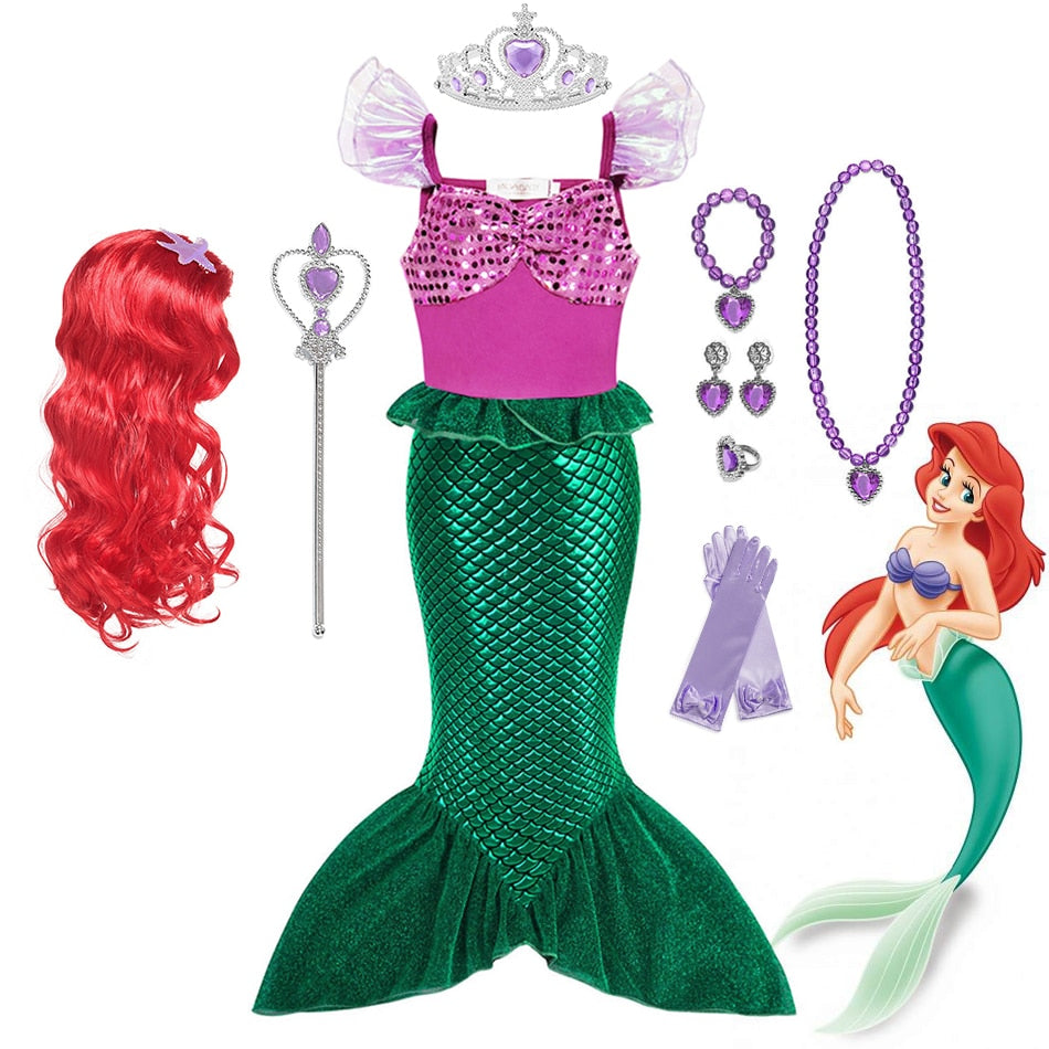 Disney Girl Princess Little Mermaid Ariel Dress Kids Cosplay Costume Children Carnival Birthday Party Clothes Summer Dress Girls