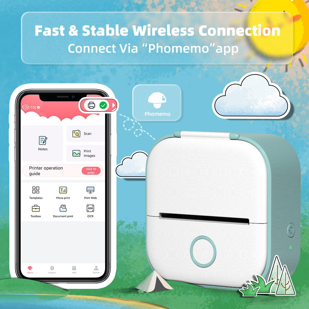 Phomemo T02 Portable Mini Wireless Thermal Pocket Printer Self-adhesive Stickers Use for DIY,Journal Sticker impresora portátil