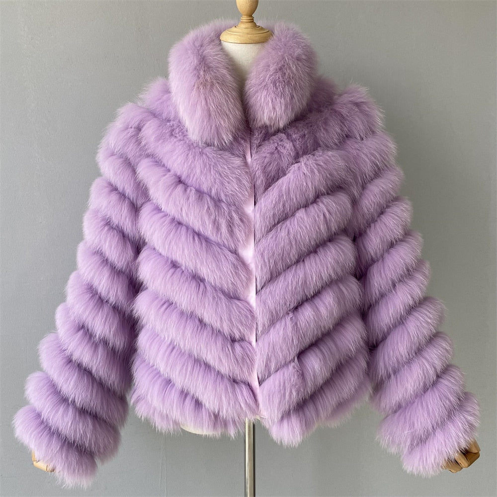 Woman Real Fox Fur Coat With High-Grade Silk Liner Winter Warm Reversible Jacket Lady Fashion Luxury Fur Casaco New Arrival