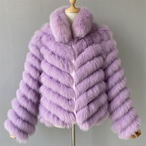 Woman Real Fox Fur Coat With High-Grade Silk Liner Winter Warm Reversible Jacket Lady Fashion Luxury Fur Casaco New Arrival