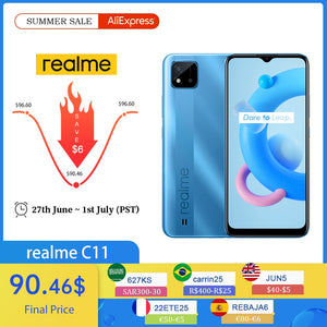 Global Version Realme C11 2021 2GB RAM 32GB ROM Smartphone 6.5 Large Display 8MP Camera 5000mAh Battery Play Store