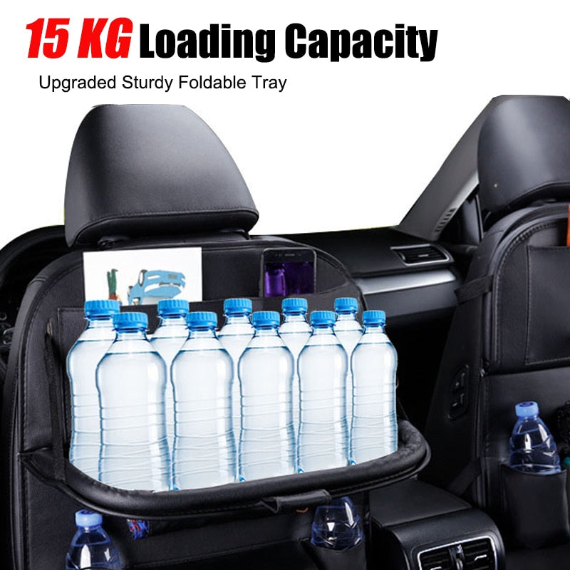 Car Seat Back Organizer Pu Leather Pad Bag Car Storage Organizer Foldable Table Tray Travel Storage Bag Auto Accessories