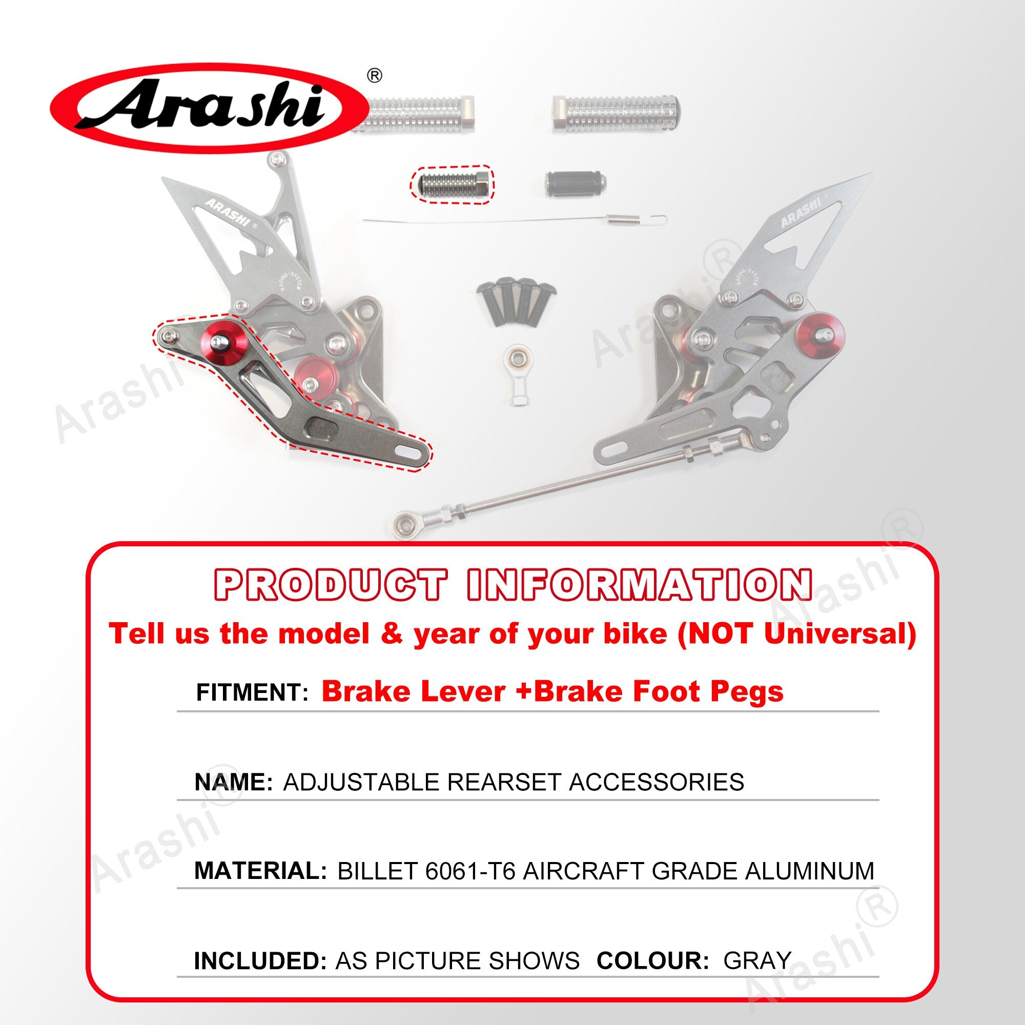 Arashi Spare Parts Adjustable Rearsets Replacement Shift Linkage Lever Gear Selector Motorcycle Footrest Spare Parts Foot Pegs