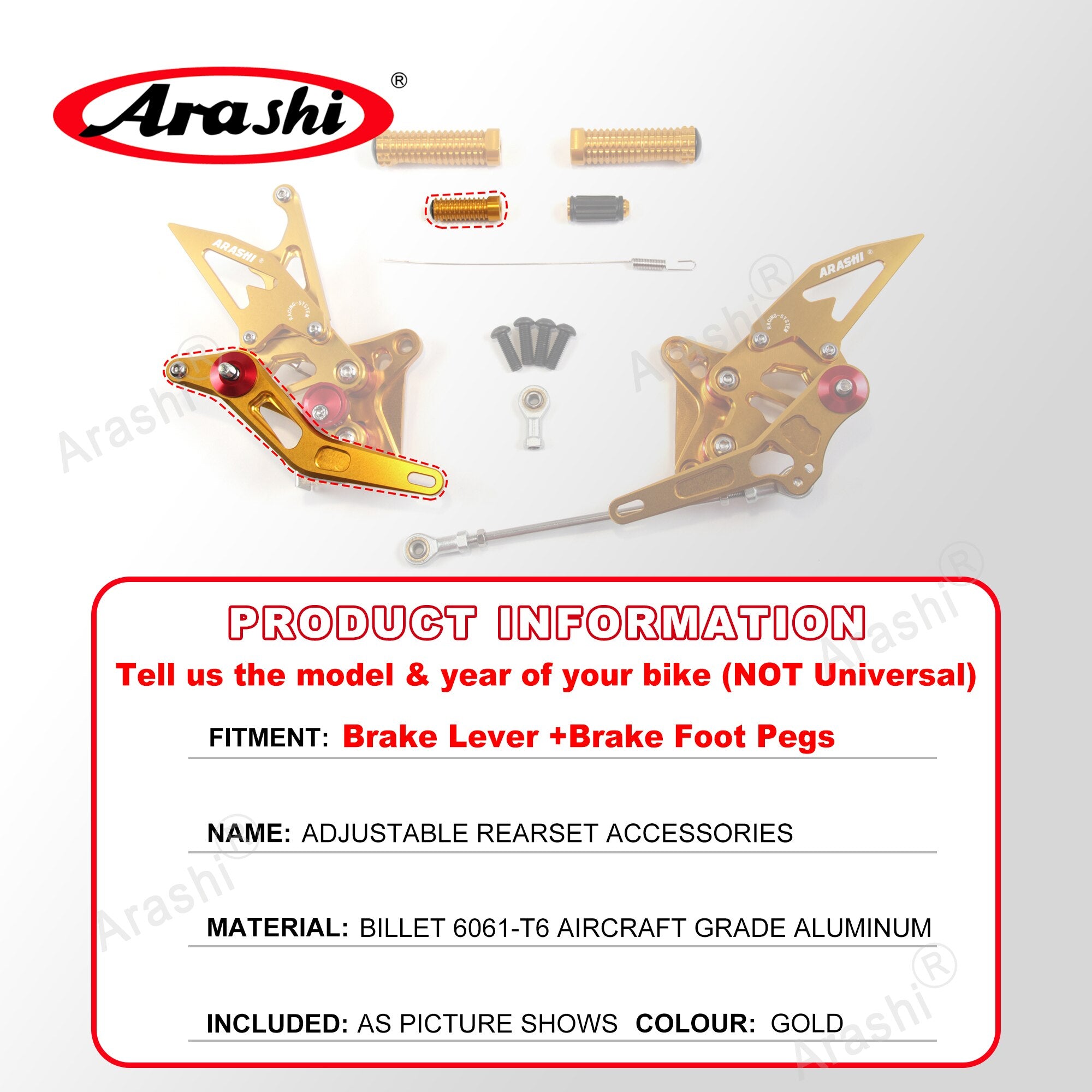 Arashi Spare Parts Adjustable Rearsets Replacement Shift Linkage Lever Gear Selector Motorcycle Footrest Spare Parts Foot Pegs