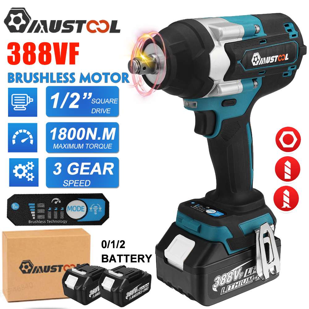 MUSTOOL 1800N.M Torque Brushless Electric Impact Wrench For Trucks 1/2 inch Cordless Wrench Driver Tool For Makita 18V Battery