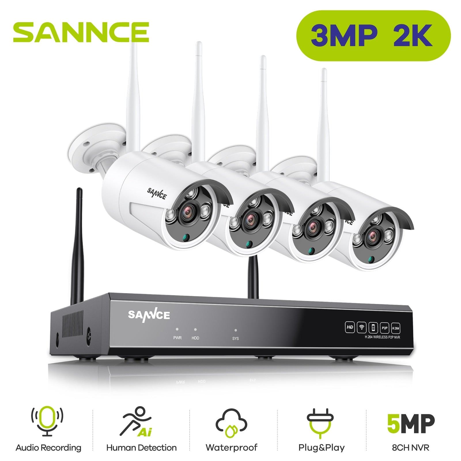 SANNCE 4CH HD 5MP XPOE CCTV NVR System 5MP 4PC IP Cameras Outdoor Weatherproof Home Video Security Surveillance Cameras System