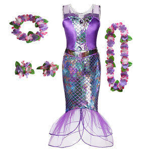 Disney Girl Princess Little Mermaid Ariel Dress Kids Cosplay Costume Children Carnival Birthday Party Clothes Summer Dress Girls