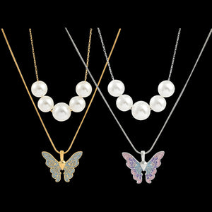 Disney Barbie Fairytopia Mermaidia Enamel Butterfly Pendant Necklace For Women Thai Pop Imitation Pearl Multilayer Jewelry