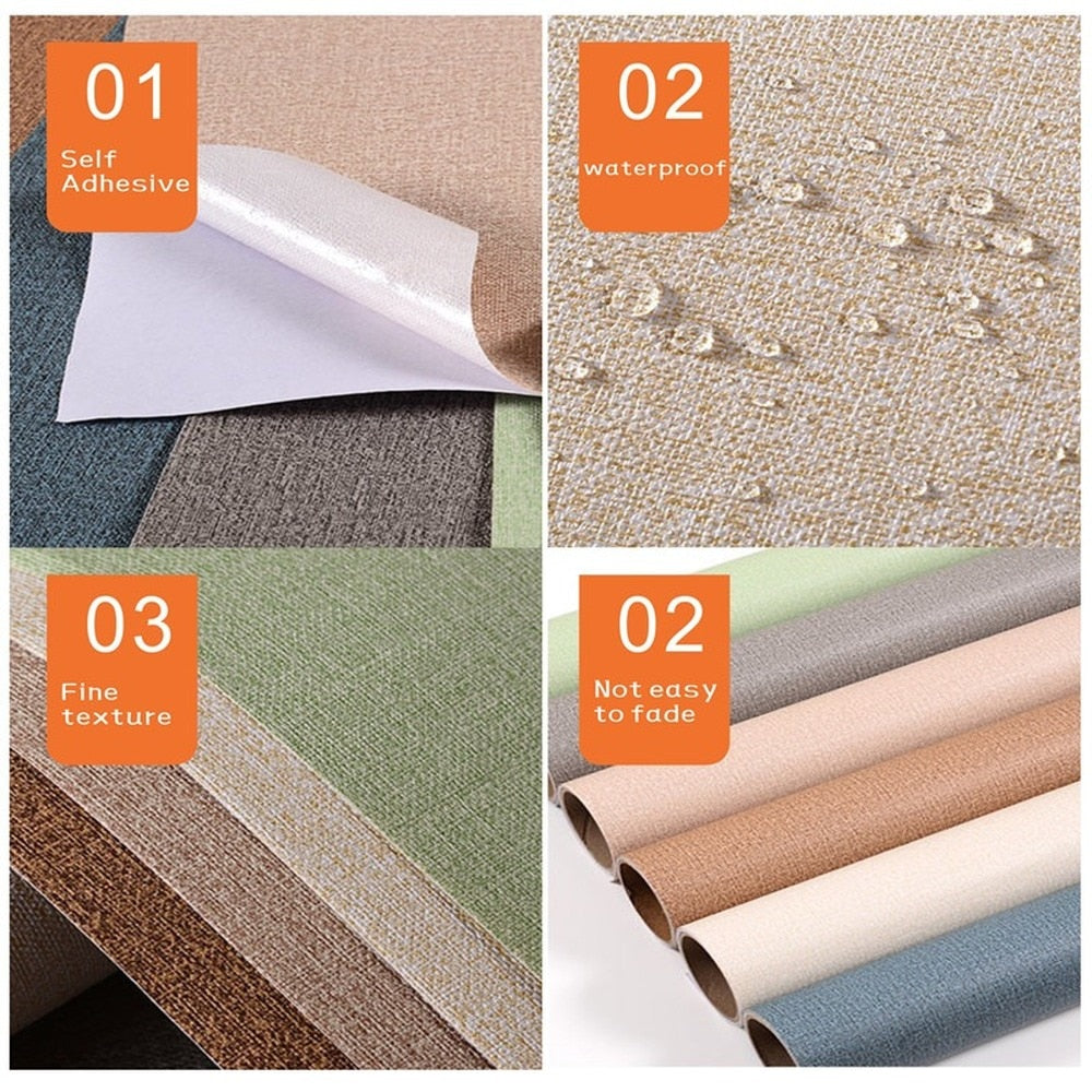 Cloth Wallpaper Self Adhesive  PVC Plain Living Room Linen  Renovation Sticker TV Background Vinyl Contact Paper Home Decor