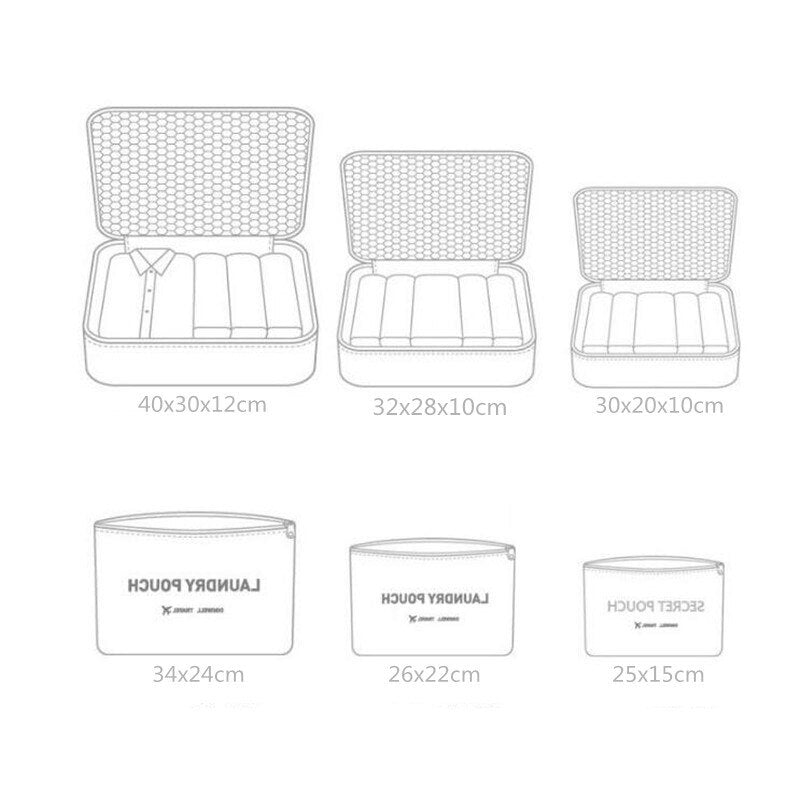 6Pcs/Set Travel Bag Men And Women Multifunction Clothing Luggage Organizer Bag Mesh Packing Cubes Unisex Travel Storage Bags Kit