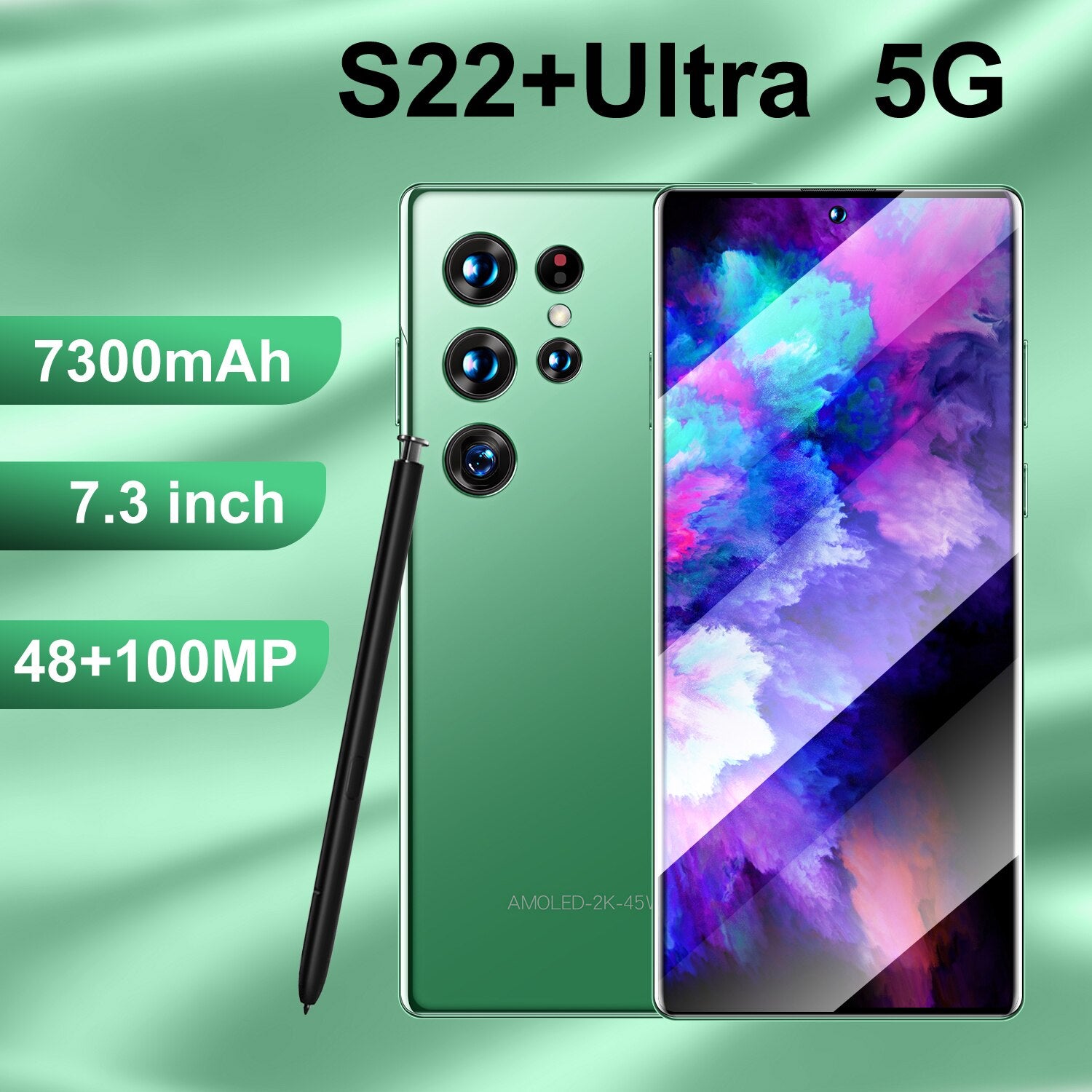 NEW S22+ Ultra 16GB+1T 7.3 Inch Full Screen 48+100MP 7300mAh Smart Phone Andriod 12 Mobilephone Qualcomm Gen1 with Google Play