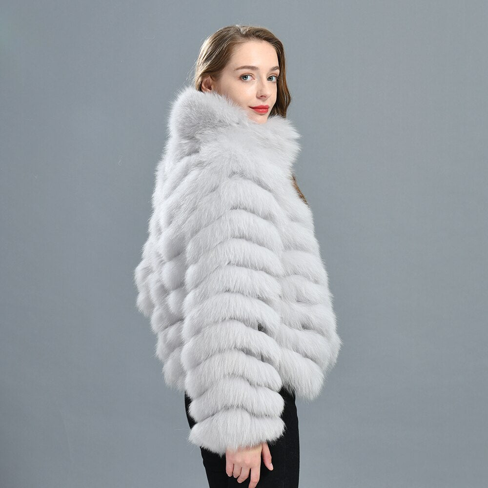 Woman Real Fox Fur Coat With High-Grade Silk Liner Winter Warm Reversible Jacket Lady Fashion Luxury Fur Casaco New Arrival