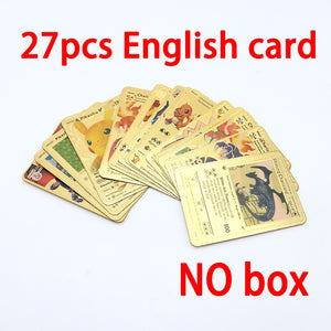 Pokemon Metal Card Spanish Box Gold Black Golden Letters Silver English Vmax Gx Collection Charizard Pikachu Cards Pack Toy Gift