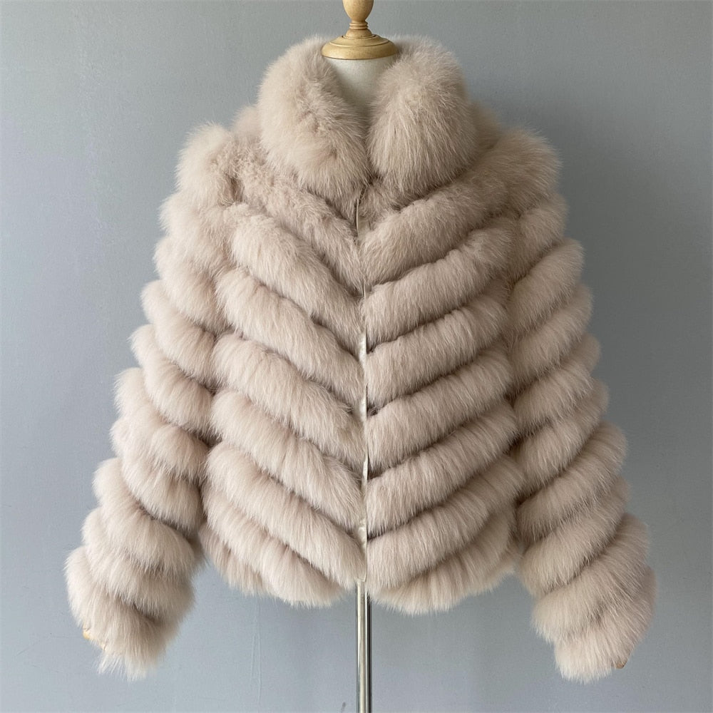 Woman Real Fox Fur Coat With High-Grade Silk Liner Winter Warm Reversible Jacket Lady Fashion Luxury Fur Casaco New Arrival