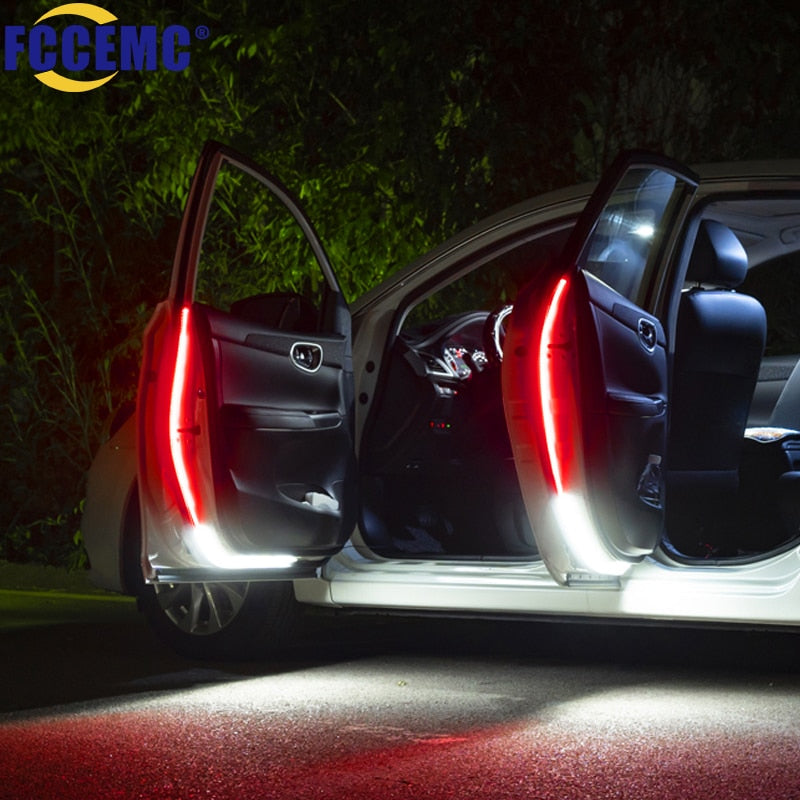 Car Interior Door Welcome Light LED Safety Warning Strobe Signal Lamp Strip 120cm Waterproof 12V Auto Decorative Ambient Lights