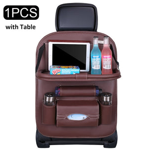 Car Seat Back Organizer Pu Leather Pad Bag Car Storage Organizer Foldable Table Tray Travel Storage Bag Auto Accessories