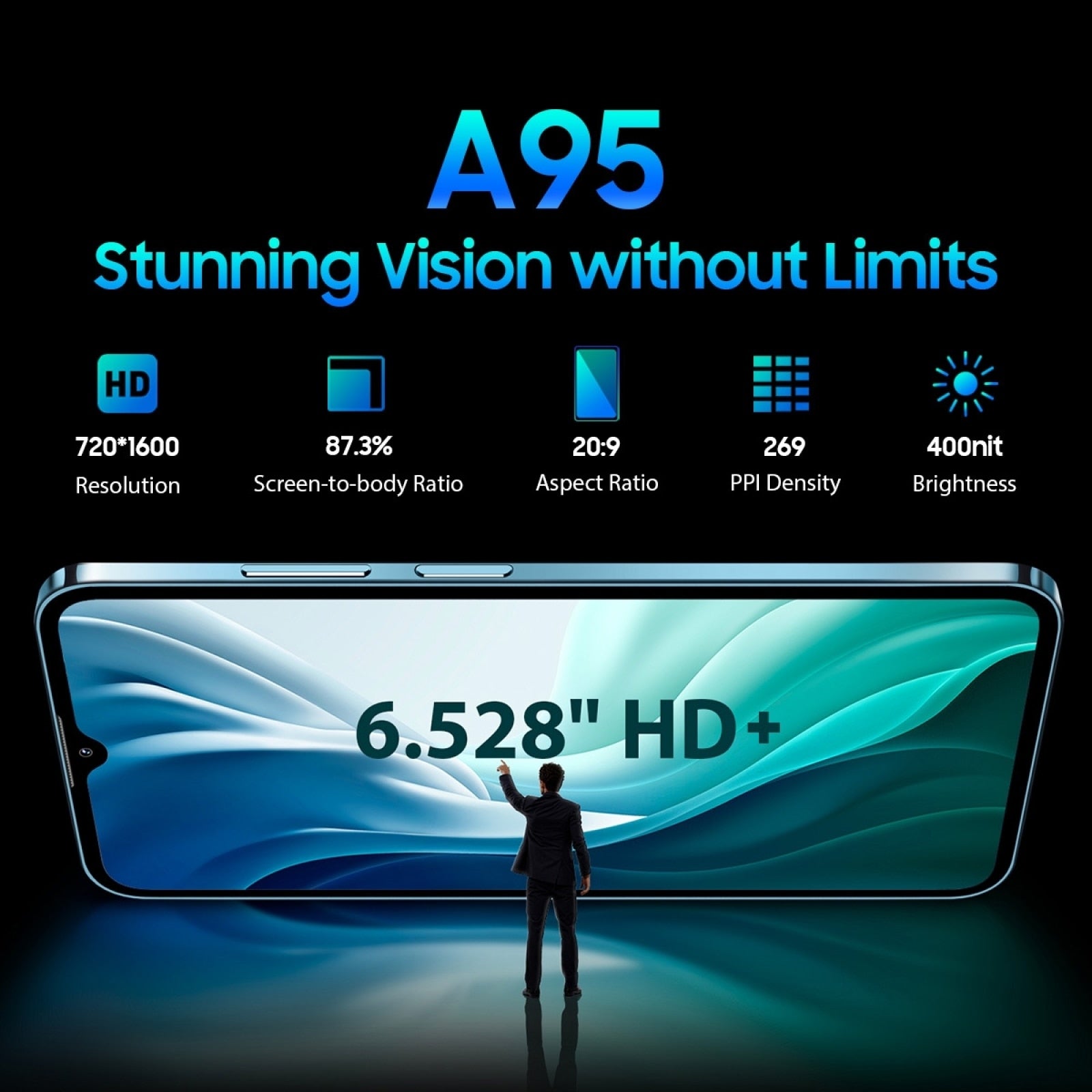 Blackview A95 Android 11 Smartphone 6.528" Screen MTK Helio Octa Core 8GB RAM+128GB ROM 4380mAh 20MP Rear Camera 4G Mobile Phone