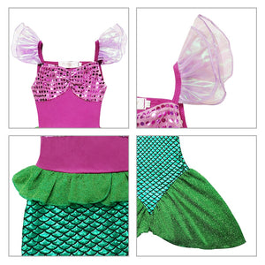 Disney Girl Princess Little Mermaid Ariel Dress Kids Cosplay Costume Children Carnival Birthday Party Clothes Summer Dress Girls