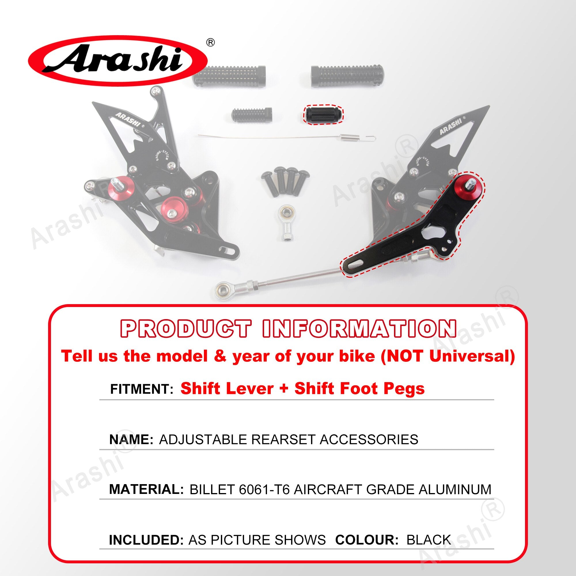 Arashi Spare Parts Adjustable Rearsets Replacement Shift Linkage Lever Gear Selector Motorcycle Footrest Spare Parts Foot Pegs