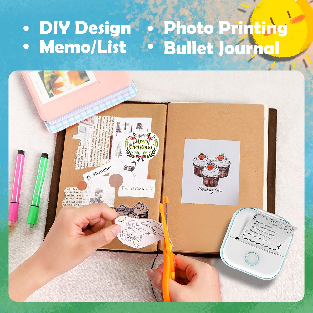 Phomemo T02 Portable Mini Wireless Thermal Pocket Printer Self-adhesive Stickers Use for DIY,Journal Sticker impresora portátil