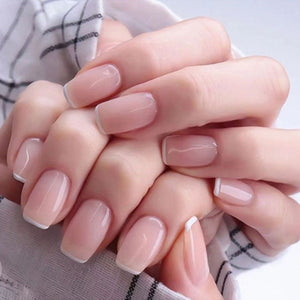 24Pcs/Box Charming Pink Flame Short Ballet Wearable Fake Nails press on Square Head Full Cover Detachable Finished Fingernails