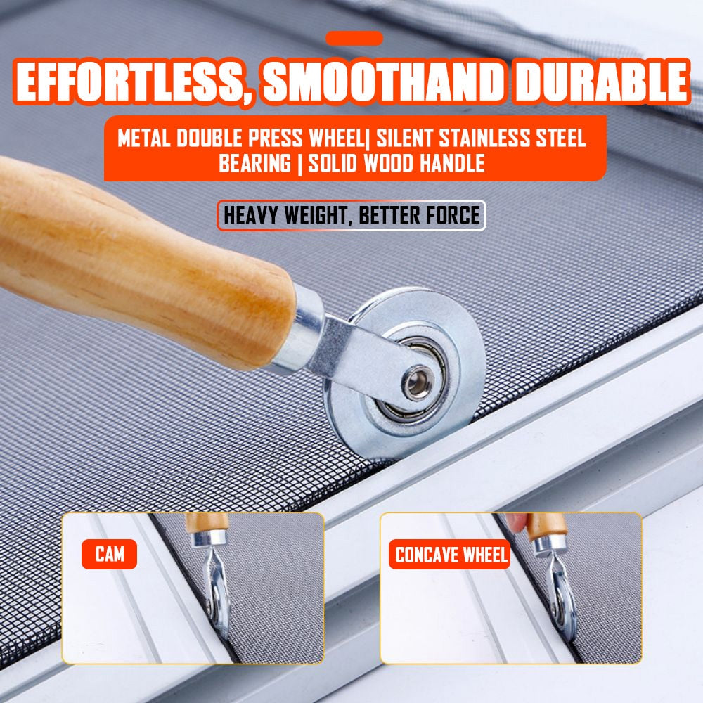 2IN1 Rubber Rolling Wheel Tools Wooden Handle Spline Roller For Renovator Window Installation Screen Door Household Hand Tool