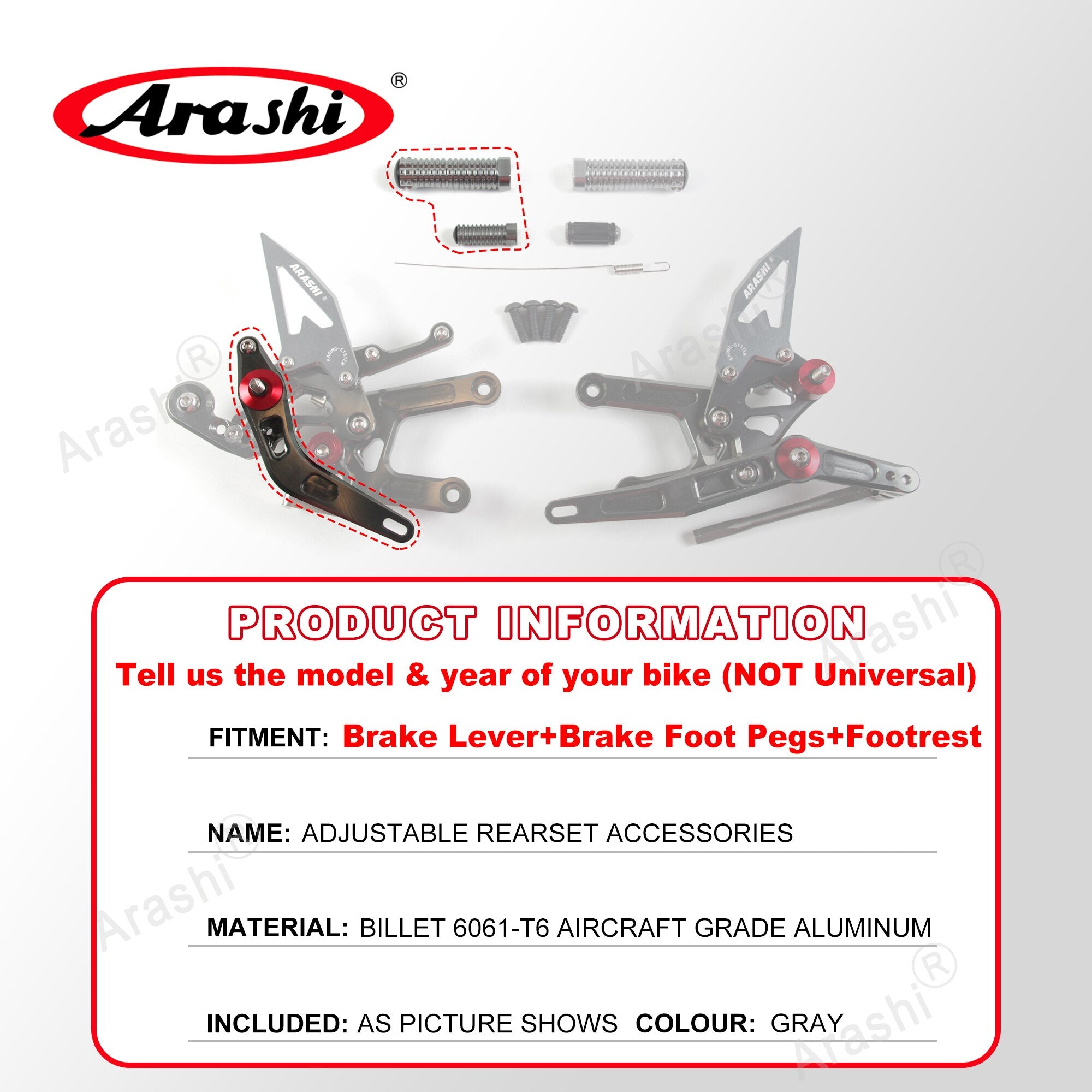 Arashi Spare Parts Adjustable Rearsets Replacement Shift Linkage Lever Gear Selector Motorcycle Footrest Spare Parts Foot Pegs