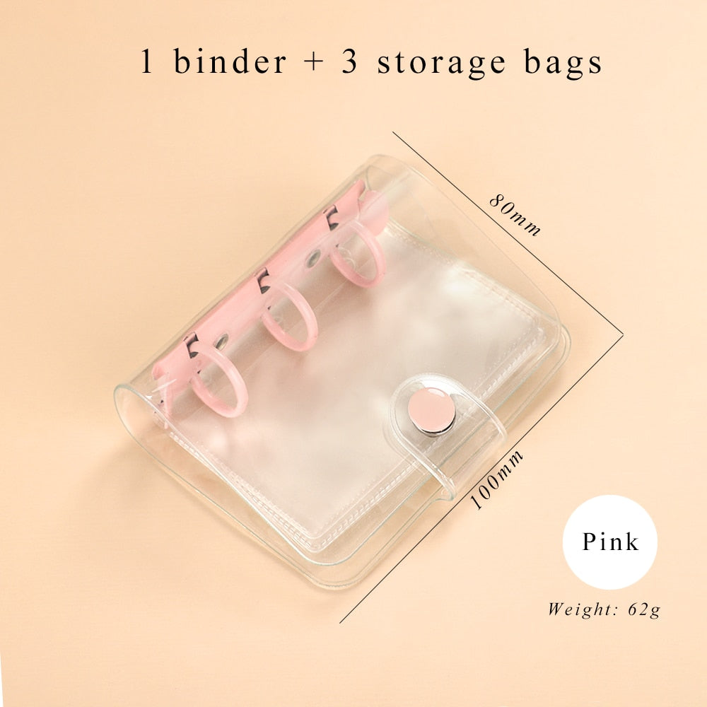 JIANWU Creative Cute Transparent 3 ring Mini Loose-leaf Hand Book Student Portable Notebook ring binder Kawaii School Supplies