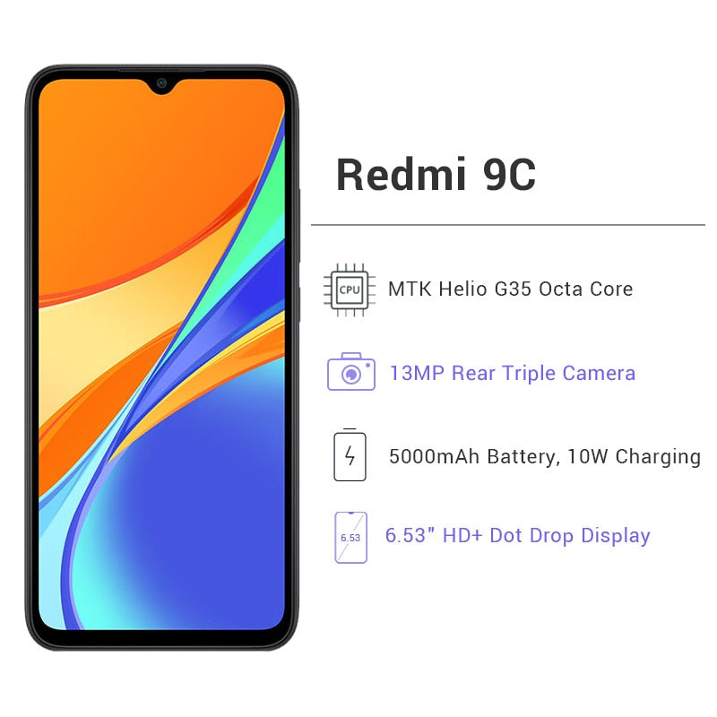 Global Version Xiaomi Redmi 9C 32GB 64GB Smartphone 6.53 Inch 13MP Triple Camera 5000mAh MTK Helio G35 Octa Core 4G Mobile Phone