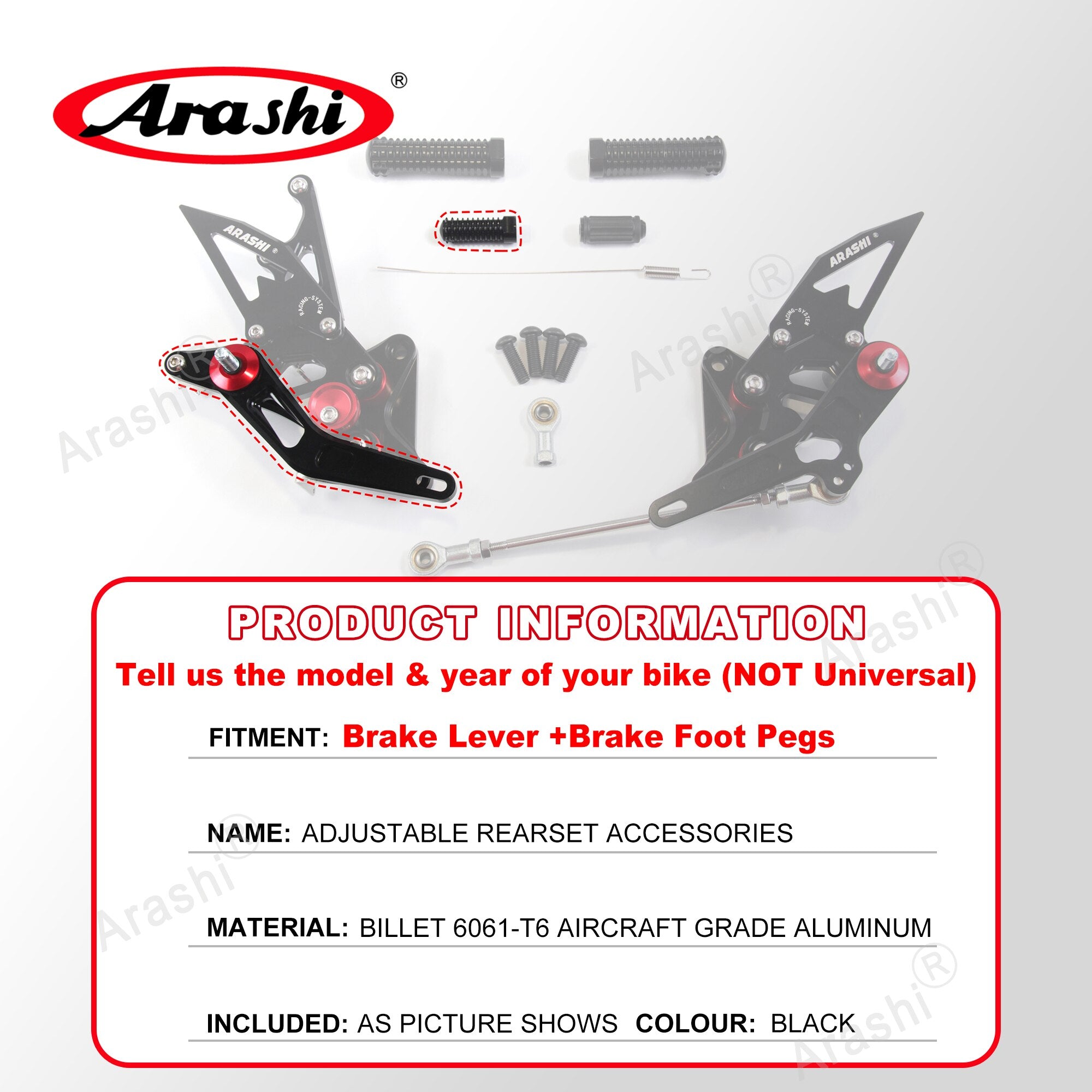 Arashi Spare Parts Adjustable Rearsets Replacement Shift Linkage Lever Gear Selector Motorcycle Footrest Spare Parts Foot Pegs
