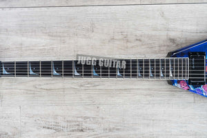 Rare Mustaine Megadeth Rust In Peace Blue Flying V Electric Guitar Grover Tuners, 9V Battery Box, Black Hardware