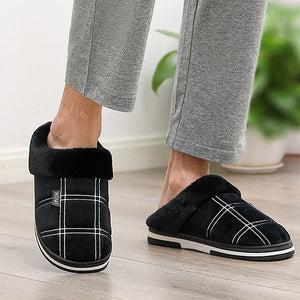 Men&#39;s Slippers Home Antiskid Sewing Suede Winter Indoor slippers Male slipper Plush Cozy House slippers with fur Big size 15 16