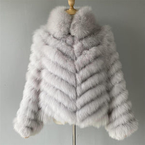 Woman Real Fox Fur Coat With High-Grade Silk Liner Winter Warm Reversible Jacket Lady Fashion Luxury Fur Casaco New Arrival