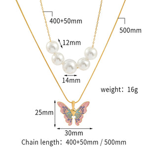 Disney Barbie Fairytopia Mermaidia Enamel Butterfly Pendant Necklace For Women Thai Pop Imitation Pearl Multilayer Jewelry