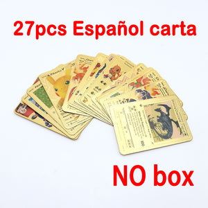 Pokemon Metal Card Spanish Box Gold Black Golden Letters Silver English Vmax Gx Collection Charizard Pikachu Cards Pack Toy Gift