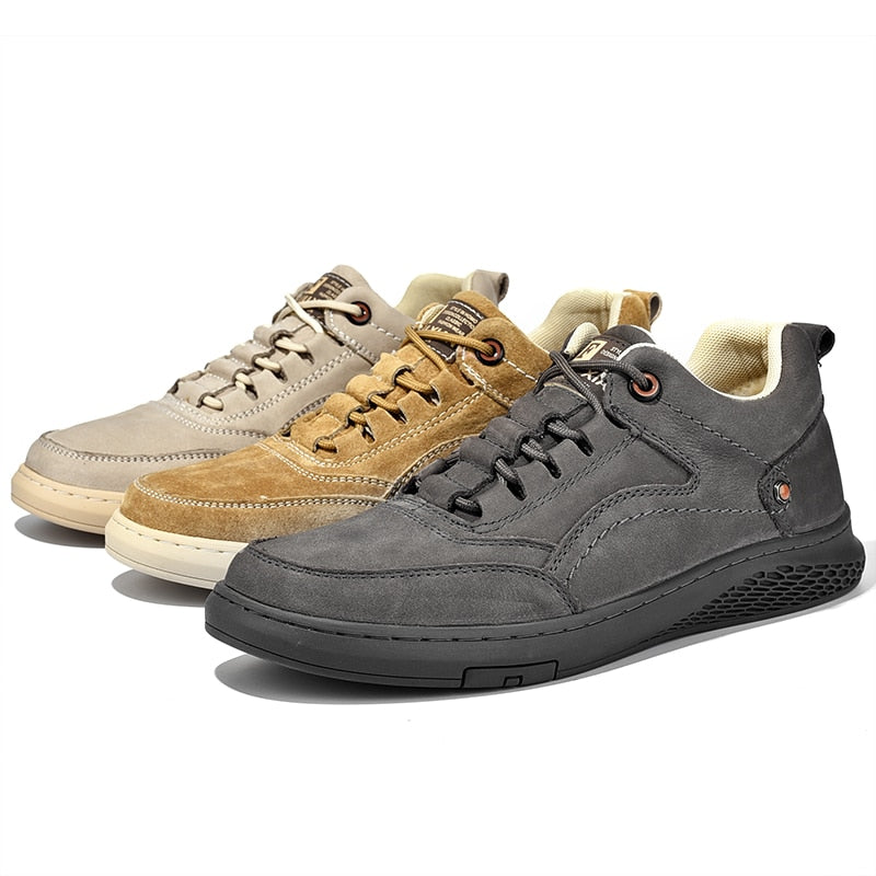 Men's genuine Leather Shoess lace up Trend Comfortable Men Shoes outdoor British Fashion Men High Top Sneakers Moccasins Men