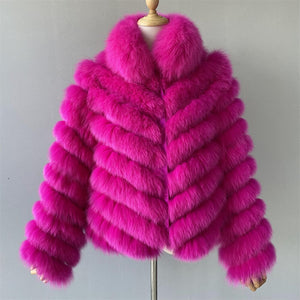 Woman Real Fox Fur Coat With High-Grade Silk Liner Winter Warm Reversible Jacket Lady Fashion Luxury Fur Casaco New Arrival
