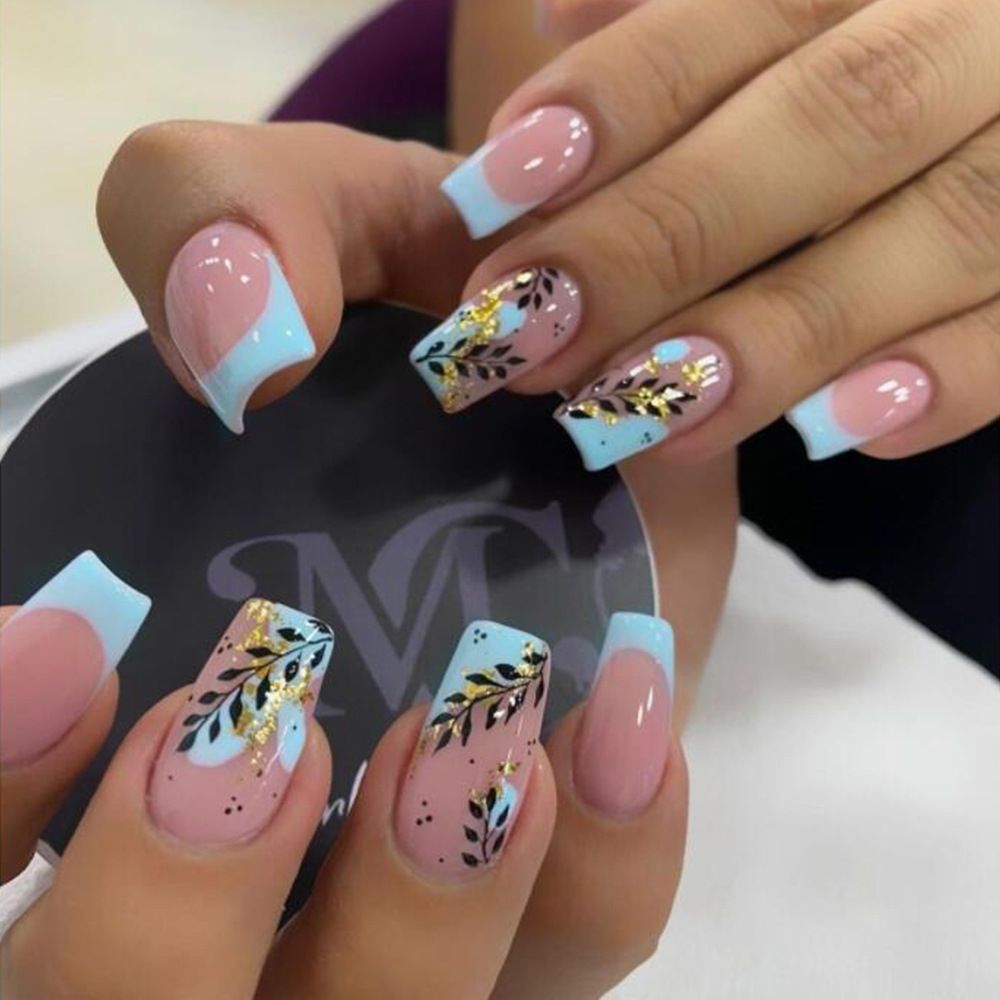 24Pcs/Box Charming Pink Flame Short Ballet Wearable Fake Nails press on Square Head Full Cover Detachable Finished Fingernails