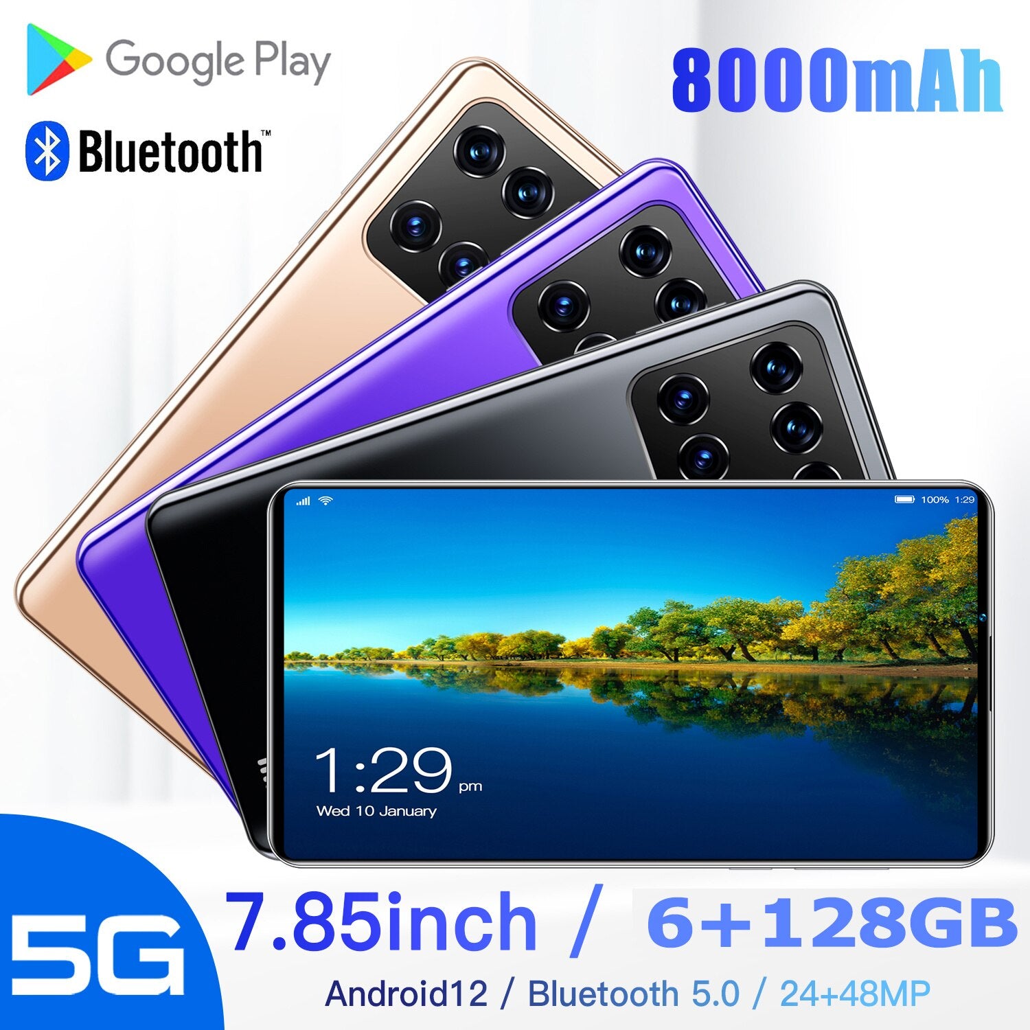 M12 Pad Tablet Android12 WPS Office 8 Inch 6GB RAM 128GB ROM 48MP 5G Deca Core Dual Sim GPS Send Keyboard Google Play Tablette